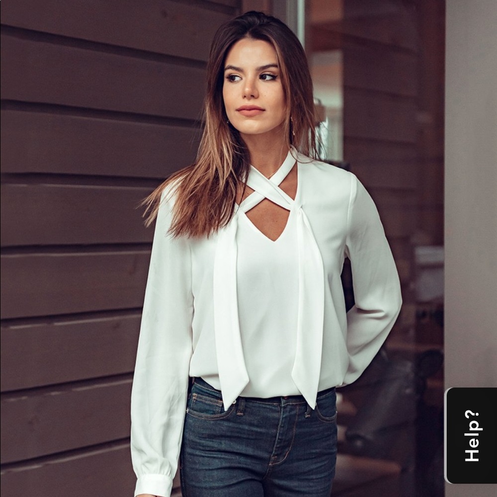 Karen Kane Cream Tie Neck Blouse